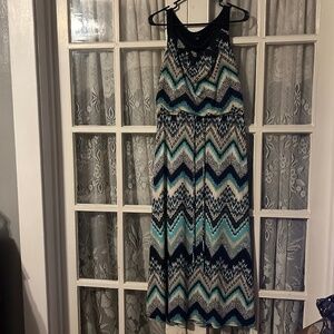 Women’s Notations Geometric Design Maxi Dress Blue Black White Long